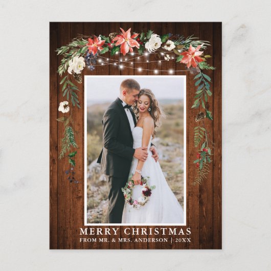 水彩冬のフローラウッド新婚クリスマス ポストカード (正面)