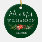 水彩冬のフローラグリーンフォトバック セラミックオーナメント (正面)