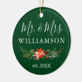 水彩冬のフローラグリーンフォトバック セラミックオーナメント (左)