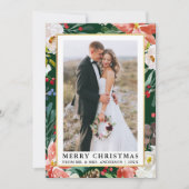 水彩冬のフローラグリーン新婚クリスマス シーズンカード (正面)