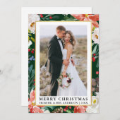 水彩冬のフローラグリーン新婚クリスマス シーズンカード (正面/裏面)