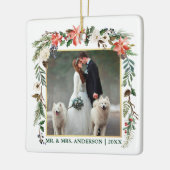 水彩冬のフローラグリーン金ゴールド結婚の写真 セラミックオーナメント (左)