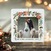 水彩冬のフローラグリーン金ゴールド結婚の写真 セラミックオーナメント