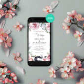 水彩冬のフローラピンクフレームウェディングパーティー 招待状