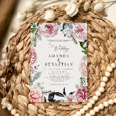 水彩冬のフローラピンクフレームウェディングパーティー 招待状