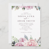水彩冬のフローラピンクローズウェディングパーティー 招待状 (正面)