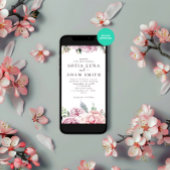 水彩冬のフローラピンクローズウェディングパーティー 招待状