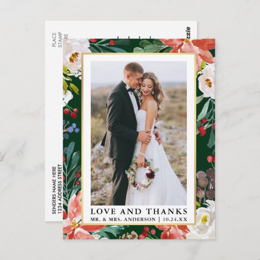 水彩冬のフローラフレーム愛感謝していと ポストカード (正面/裏面)