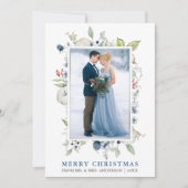 水彩冬のフローラブルーシルバーニューリュー シーズンカード (正面)