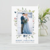 水彩冬のフローラブルーシルバーニューリュー シーズンカード (スタンド正面)