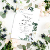 水彩冬のフローラホワイトローズウェディングパーティー 招待状