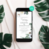 水彩冬のフローラホワイトローズウェディングパーティー 招待状