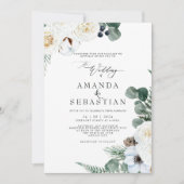 水彩冬のフローラホワイトローズウェディングパーティー 招待状 (正面)