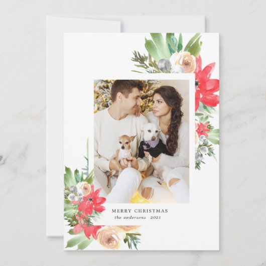 水彩冬のフローラメリークリスマス シーズンカード (正面)