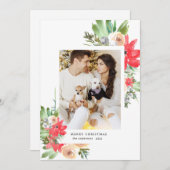 水彩冬のフローラメリークリスマス シーズンカード (正面/裏面)