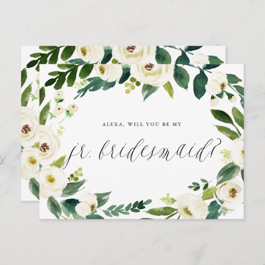 水彩冬のフローラリースジュニアブライドメイド 案内ポストカード (正面/裏面)