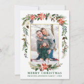 水彩冬のフローラ写真金ゴールドフレームグリーン シーズンカード (正面)