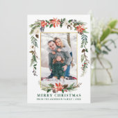 水彩冬のフローラ写真金ゴールドフレームグリーン シーズンカード (スタンド正面)