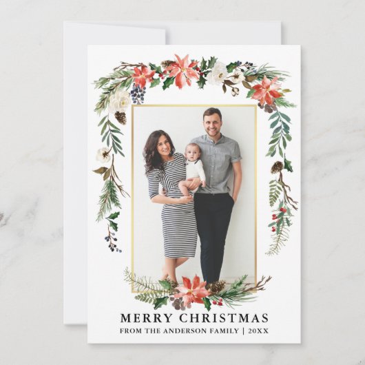 水彩冬のフローラ写真金ゴールド枠 シーズンカード (正面)