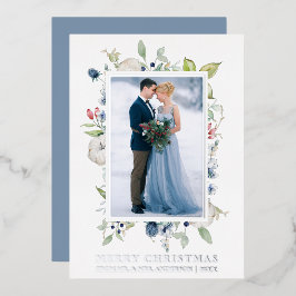 水彩冬のフローラ新着ブルーシルバー 箔シーズンカード