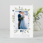 水彩冬のフローラ新着ブルーシルバー 箔シーズンカード (立ち正面)