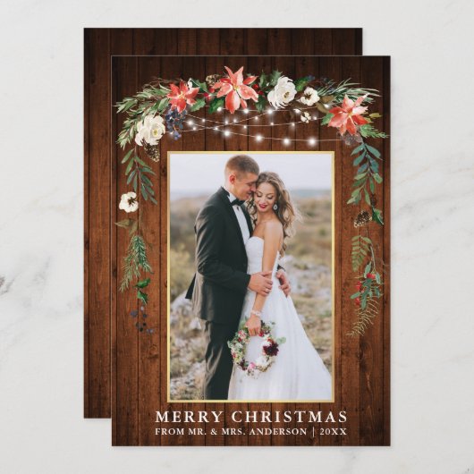 水彩冬のフローラ木材金ゴールド新着 シーズンカード (正面/裏面)