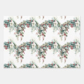 水彩冬のフローラ花クリスマス ラッピングペーパーシート (正面)