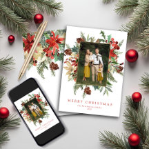 水彩冬のフローラ金箔クリスマスフォト