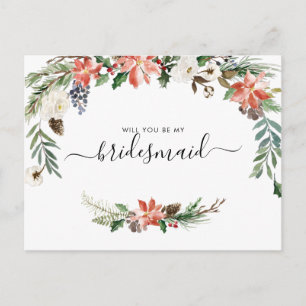水彩冬のフローラ Be My Bridesmaid ポストカード