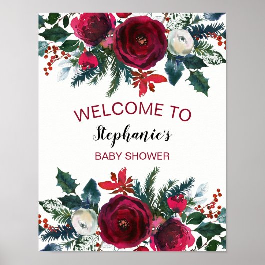 水彩冬のブルゴーニュの花 ポスター (正面)