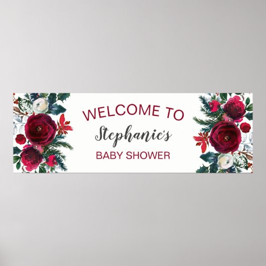 水彩冬のブルゴーニュの花 ポスター (正面)