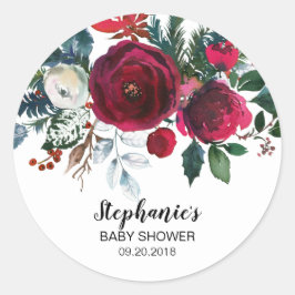 水彩冬のブルゴーニュの花 ラウンドシール