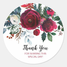 水彩冬のブルゴーニュの花 ラウンドシール