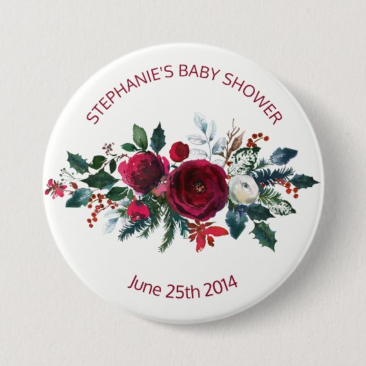 水彩冬のブルゴーニュの花 缶バッジ (正面)