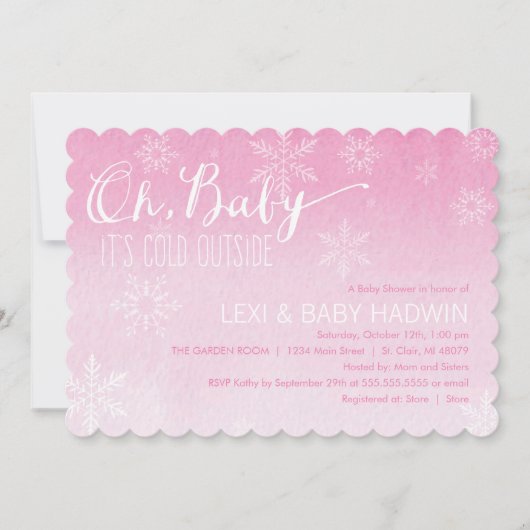水彩冬のベビーシャワー招待状|少女 招待状 (正面)