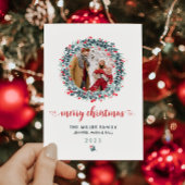 水彩冬のベリーグリーンリース写真 シーズンカード