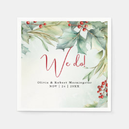 水彩冬のホリーとベリー スタンダードカクテルナプキン