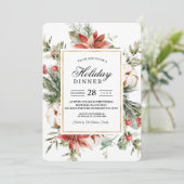 水彩冬のポインセチアと緑の松の木 招待状 (スタンド正面)