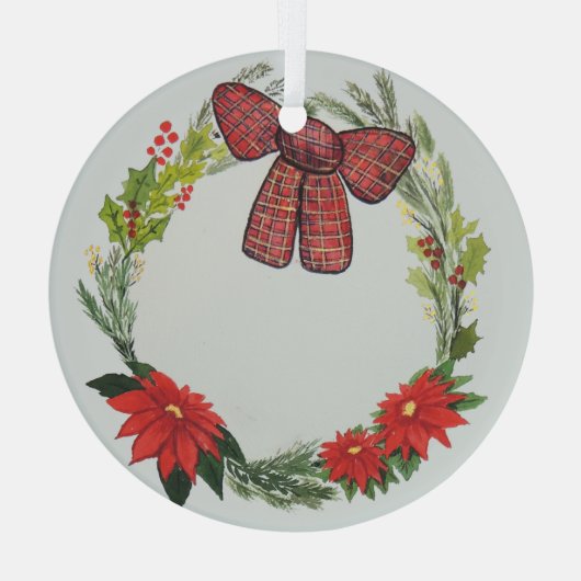 水彩冬のリースとポインセチアとボウG ガラスオーナメント (裏面)