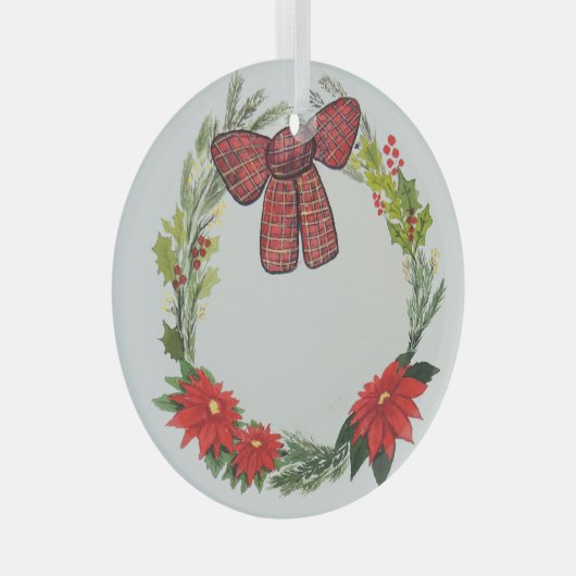 水彩冬のリースとポインセチアとボウG ガラスオーナメント (正面右)