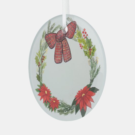 水彩冬のリースとポインセチアとボウG ガラスオーナメント (正面左)