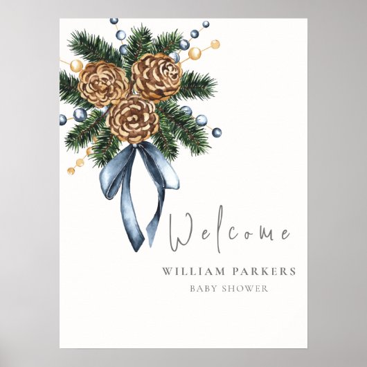 水彩冬のリースベビーシャワーウェルカム ポスター (正面)