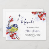 水彩冬のレッドベリーティットバードムービング 案内状 (正面/裏面)