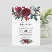 水彩冬のワインレッドの花のベイビーシャワー 招待状 (スタンド正面)