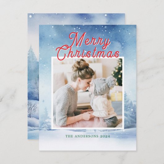 水彩冬の不思議な世界と1枚の写真 シーズンカード (正面/裏面)