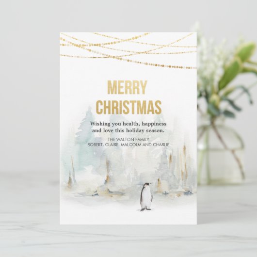 水彩冬の休日クリスマスグリーティングカード (スタンド正面)