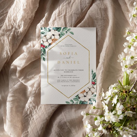 水彩冬の六角結婚枠 招待状