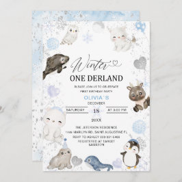 水彩冬の北極ベビーターニング招待 招待状