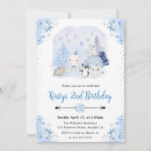 水彩冬の北極動物の誕生日パーティー 招待状 (正面)