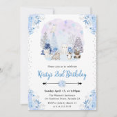 水彩冬の北極動物の誕生日パーティー 招待状 (正面)